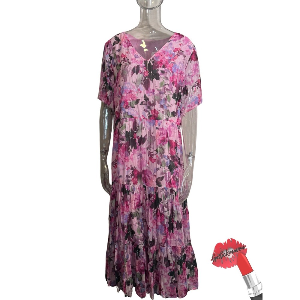 NWT Soft Surroundings Santhia Maxi Dress 2x Pink Floral Garden Romantic Tiered